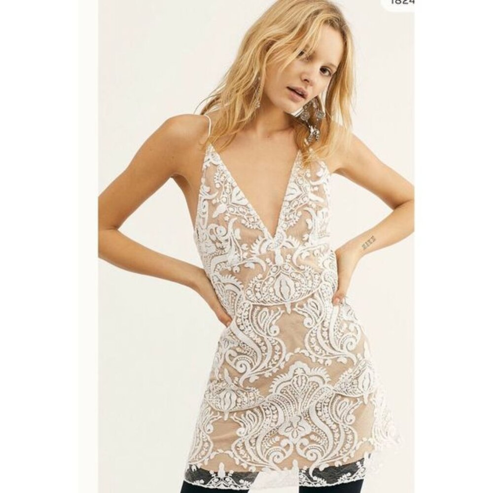 Free People Night Shimmers White lace Mini Dress - BNWOT!